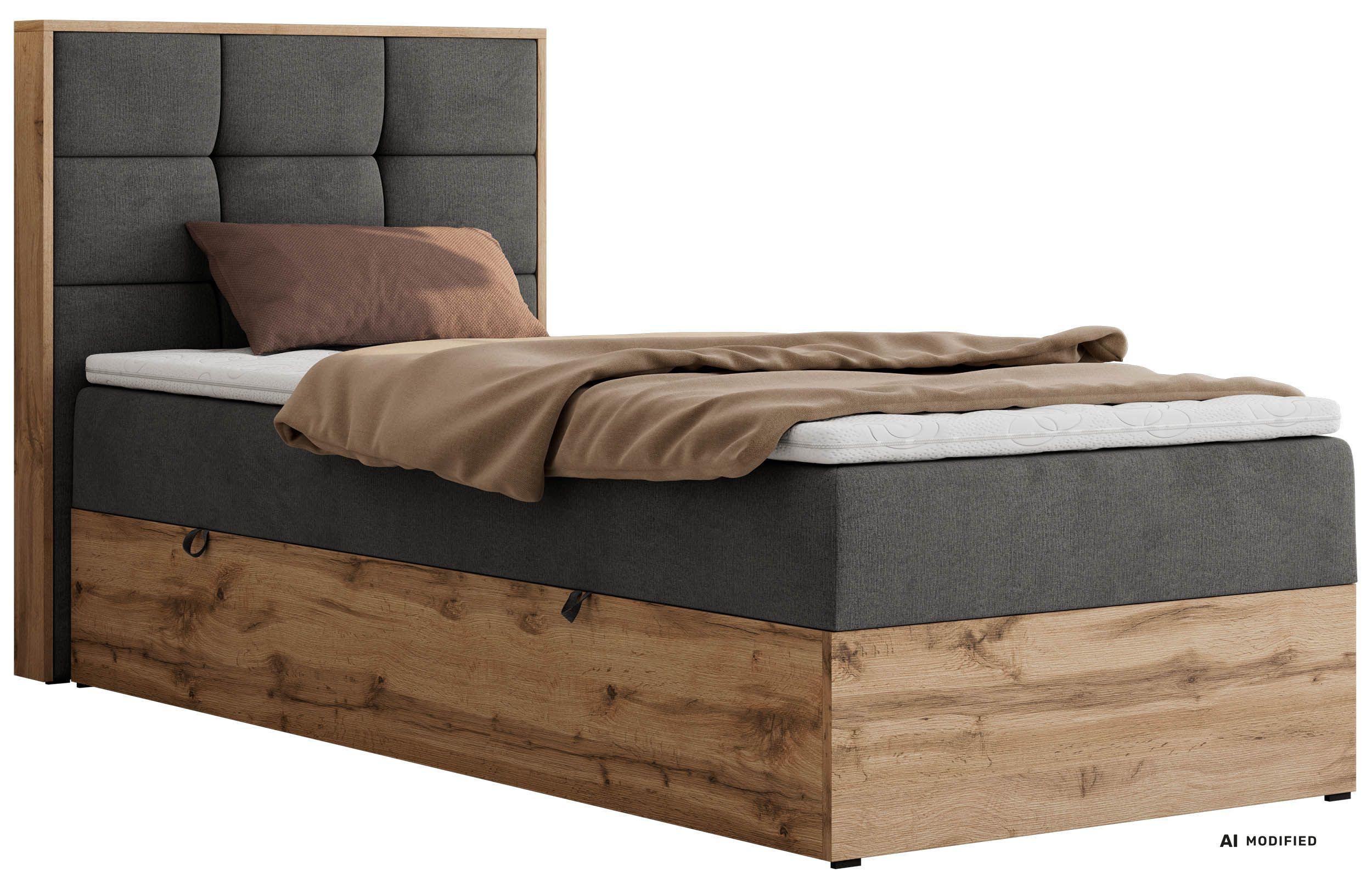 BOXBETT ALBERO 1 90/200 - Dunkelgrau Velvet - Topper Visco - H4 - Links - Dunkelgrau/Schwarz, Kunststoff/Textil (90/200cm) - MKS