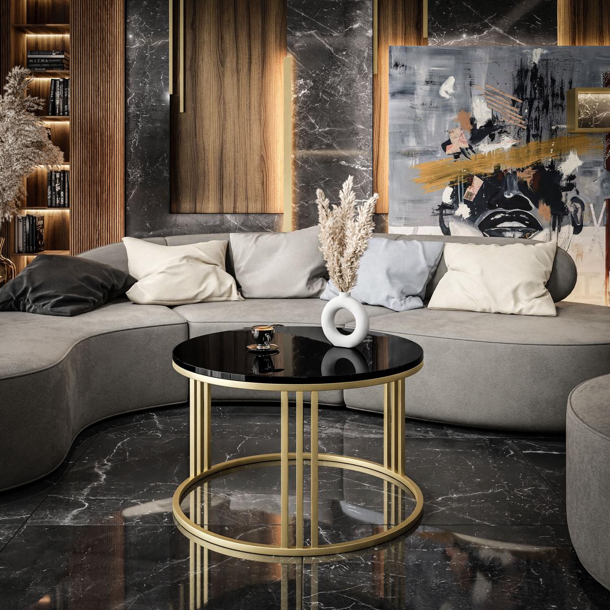 COUCHTISCH LORI GOLD - Goldfarben/Schwarz, Holzwerkstoff (70/70/48cm) - Lookway
