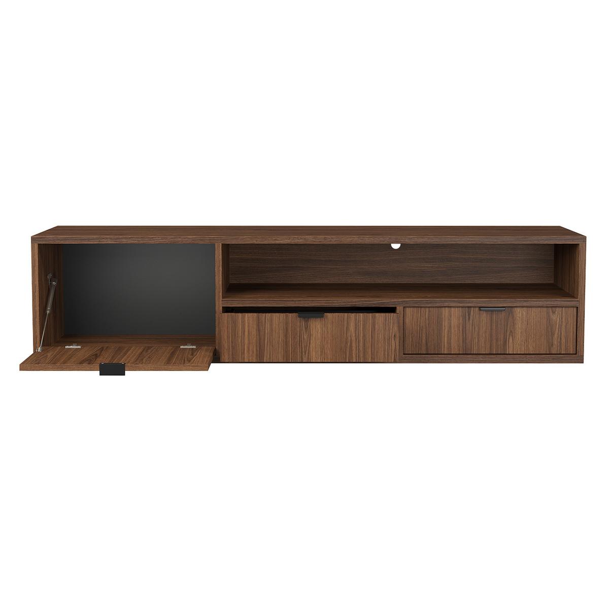 HÄNGELOWBOARD Evron mit 2 Schubladen und 1 Tür, 150 cm, Walnuss - Walnussfarben, Holzwerkstoff (150/35/40cm) - Beautysofa
