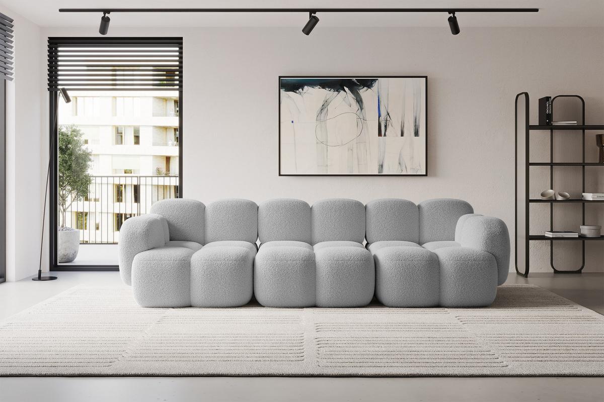 3-SITZER modulares Sofa Miko-S2 300x118x75 cm Hellgrau Bouclé - Edelstahlfarben/Schwarz, Holzwerkstoff/Kunststoff (300/75/118cm) - ALTDECOR