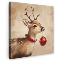 LEINWANDBILD Weihnachten - Hirsch - Geweih - Weihnachtskugel - Rentier Wandbild Wohnzimmer 50x50 cm - Hellbraun, Textil (50/50cm) - MuchoWow