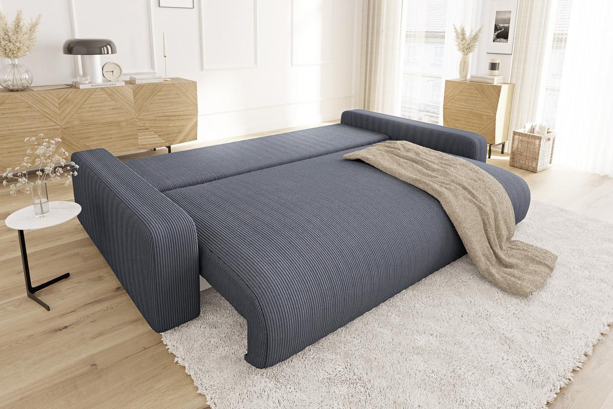 BIGSOFA Emma Grau Cord - Schwarz/Grau, Holz/Kunststoff (234/78/122cm) - S-Style Möbel