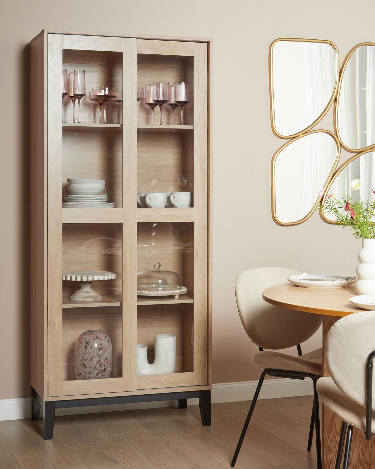 VITRINE mit Glastüren 80 cm Hellbraun Rumson - Braun, Holzwerkstoff (80/183/40cm) - Beliani