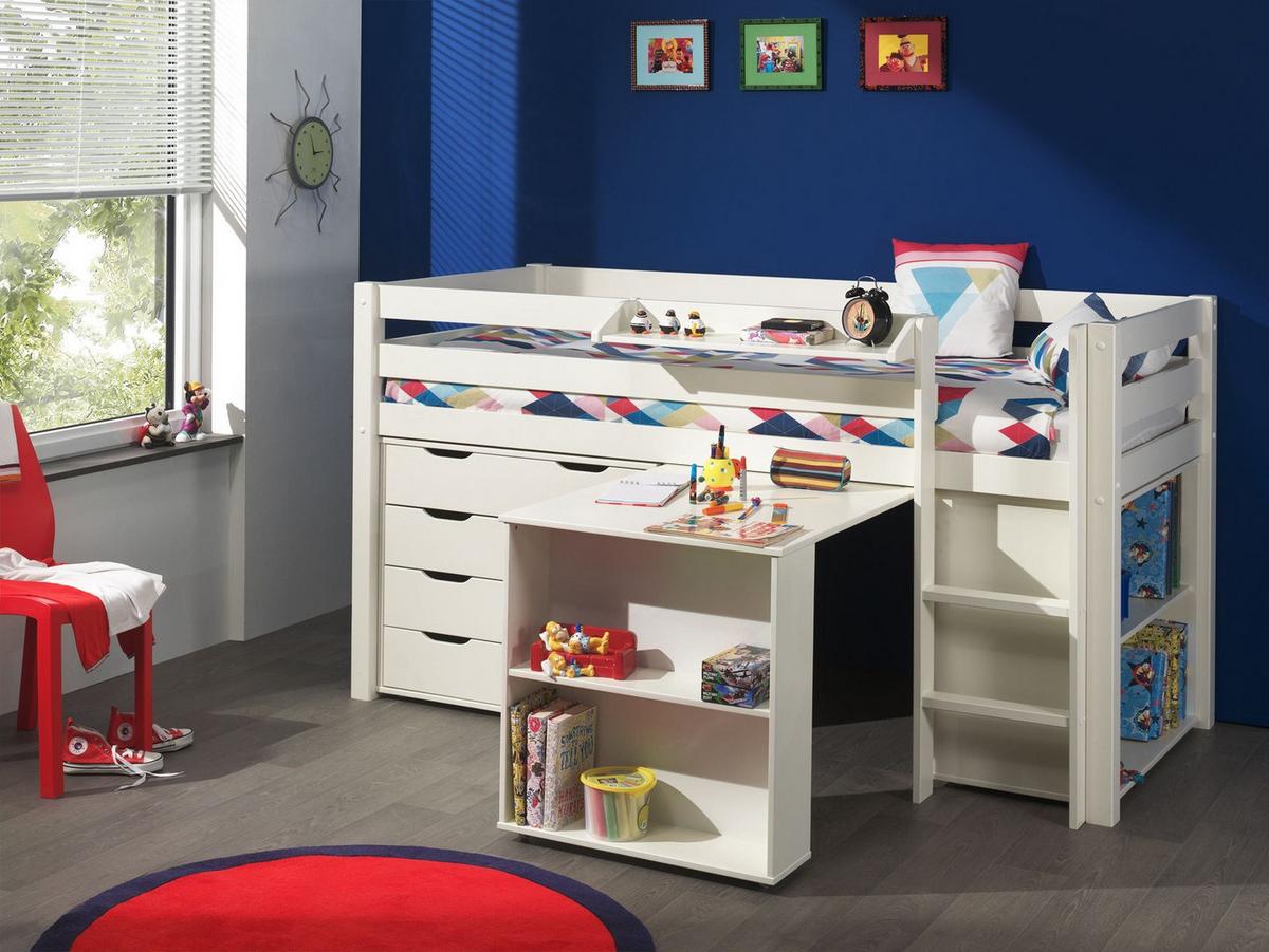 HOCHBETT Karolina 210x114x106 Massivholz+MDF Weiß Kommode Regal - Weiß, Holz (90/200cm) - 58aufmkessel