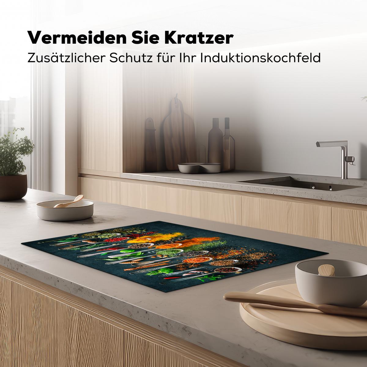 HERDABDECKPLATTE Kräuter - Gewürze - Löffel Herdabdeckung Induktionsfeld 75x52 cm - Multicolor, Kunststoff (75/52/0.2cm) - MuchoWow