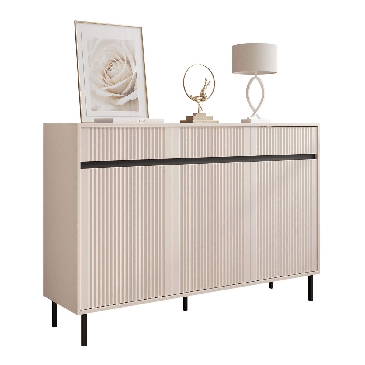KOMMODE LIRA 149 cm, 3 Schublade(n) Sandbeige - Beige/Schwarz, Holzwerkstoff/Metall (149/100/40cm) - Idohome