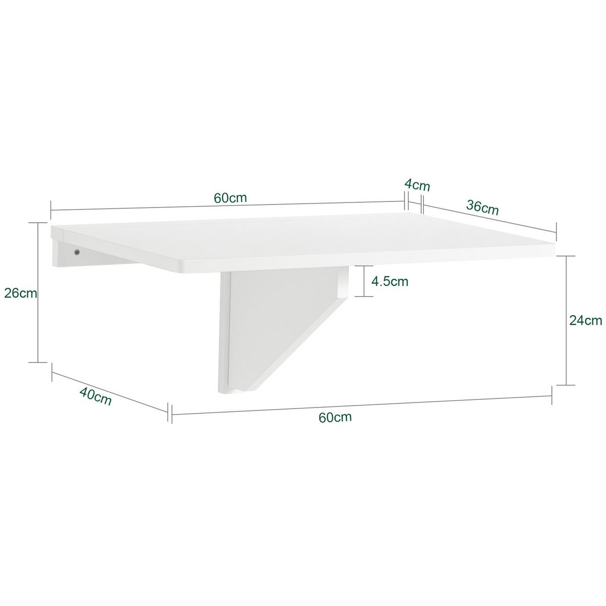 WANDKLAPPTISCH Weiß 60x40cm - Weiß, Holzwerkstoff (60/6/40cm) - SoBuy
