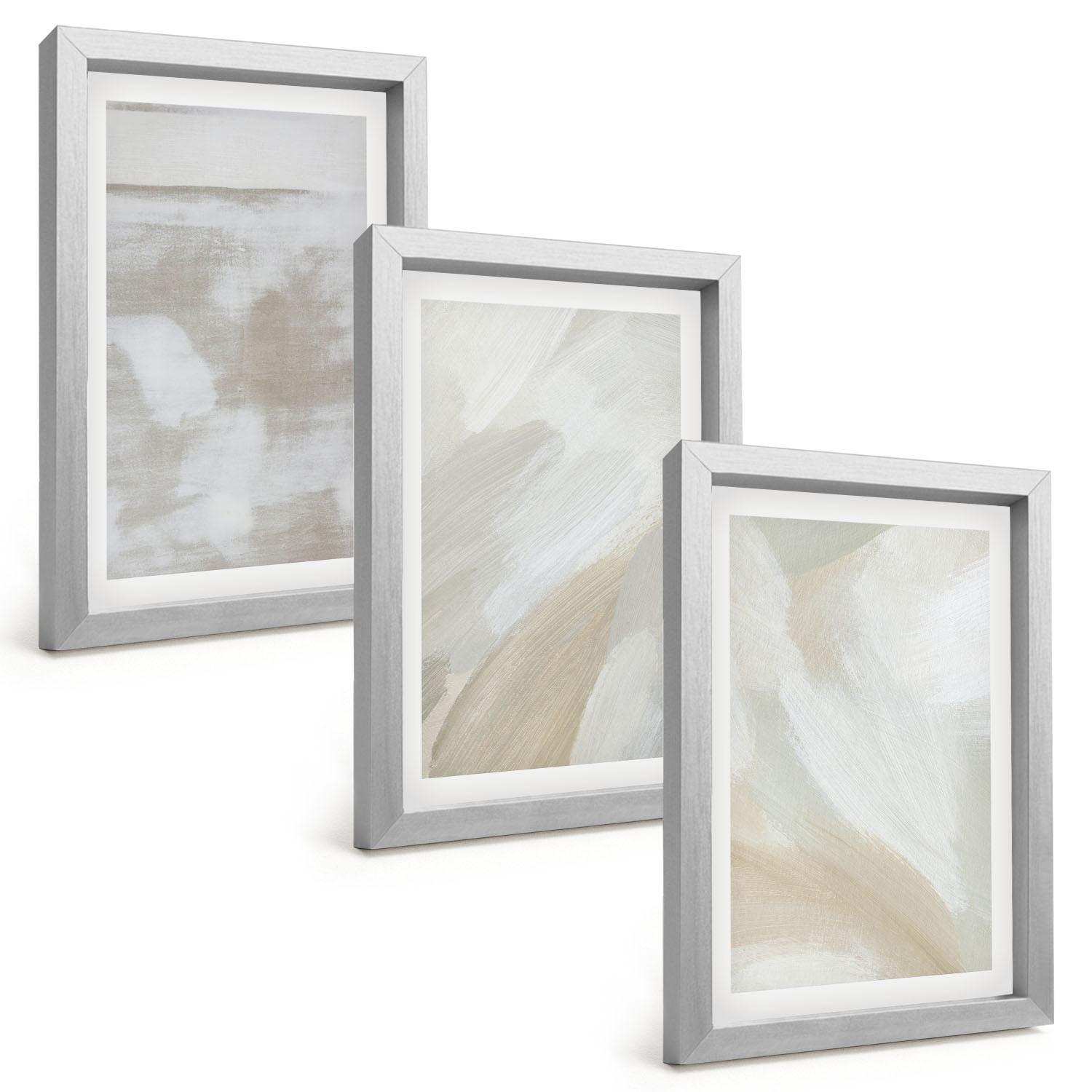 BILDER SET 3er Set - 20x30 cm Silberner Rahmen - Abstrakte Pinselstriche - Silberfarben, Kunststoff (20/30cm) - TULUP