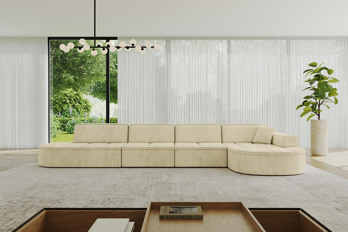 ECKSOFA Ottomane Rechts TARO-L3 - 413x171x79,5 cm Beige - Beige, Holzwerkstoff/Textil (413/171cm) - ALTDECOR