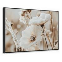 LEINWAND Bilder mit Rahmen - Blumen - Winter - Weiß - Schnee - Beige - 120x80 - Creme, Textil (120/80cm) - MuchoWow