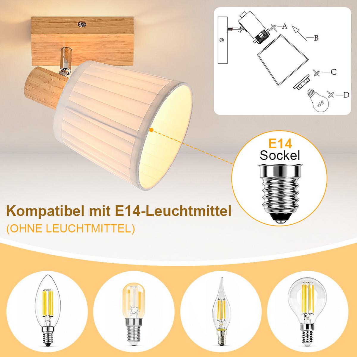 DECKENSTRAHLER Glyveth 20/13/16 cm - Weiß/Braun, Holz/Textil (20/13/16cm) - ZMH