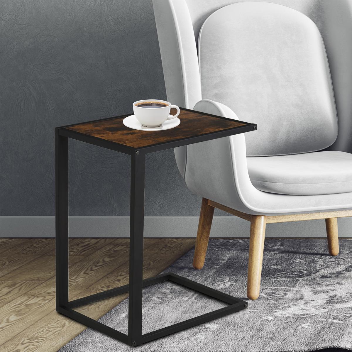 BEISTELLTISCH in C-Form Kaffeetisch Couchtisch Standtisch Tisch Metall MDF - Braun, Metall (56/36/68cm) - HOMCOM