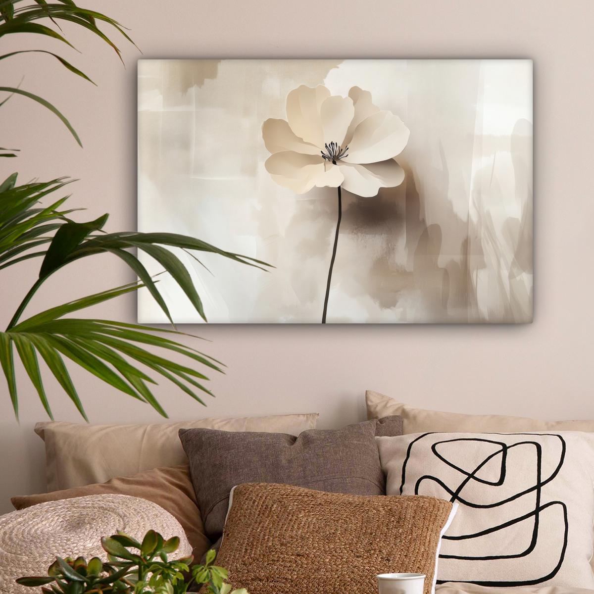LEINWANDBILD Blume - Beige - Farbe - Schatten Gemälde 60x40 cm - Creme, Textil (60/40cm) - MuchoWow