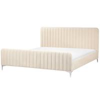 BETT mit Lattenrost 180/200 cm Samtstoff Hellbeige Lunan - Beige, Textil (180/200cm) - Beliani