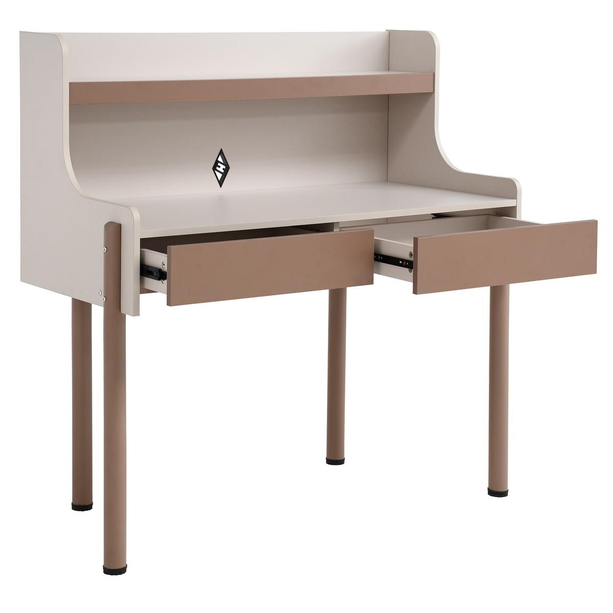 SCHREIBTISCH Boreo mit 2 Schubladen und Aufsatz, 118 cm, Kaschmir+Hellbraun - Kaschmir/Hellbraun, Metall (58/118/118cm) - Beautysofa