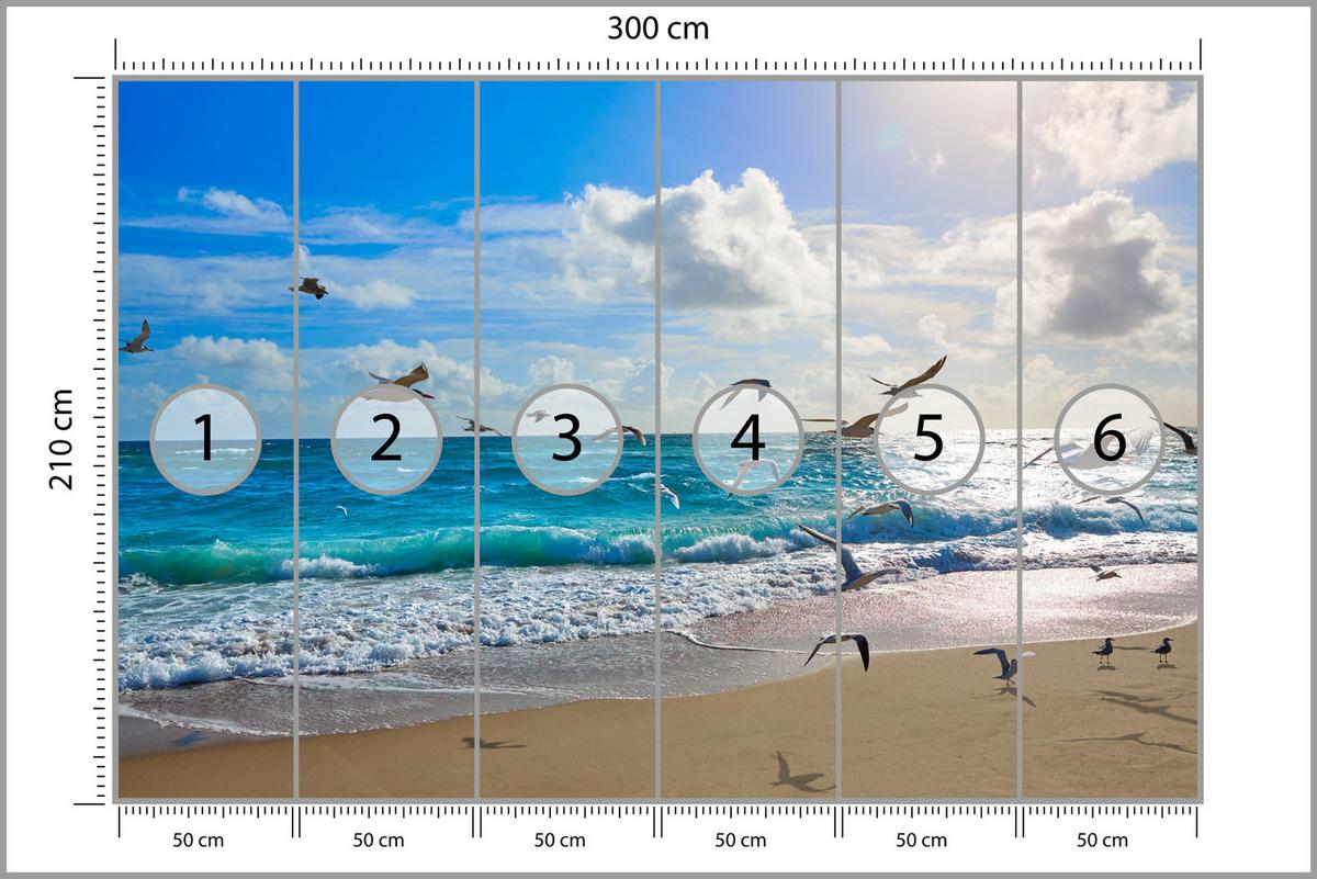 FOTOTAPETE Meer Strand Natur Landschaft 3D 300x210 - Blau/Beige, Papier (300/210cm) - Muralo
