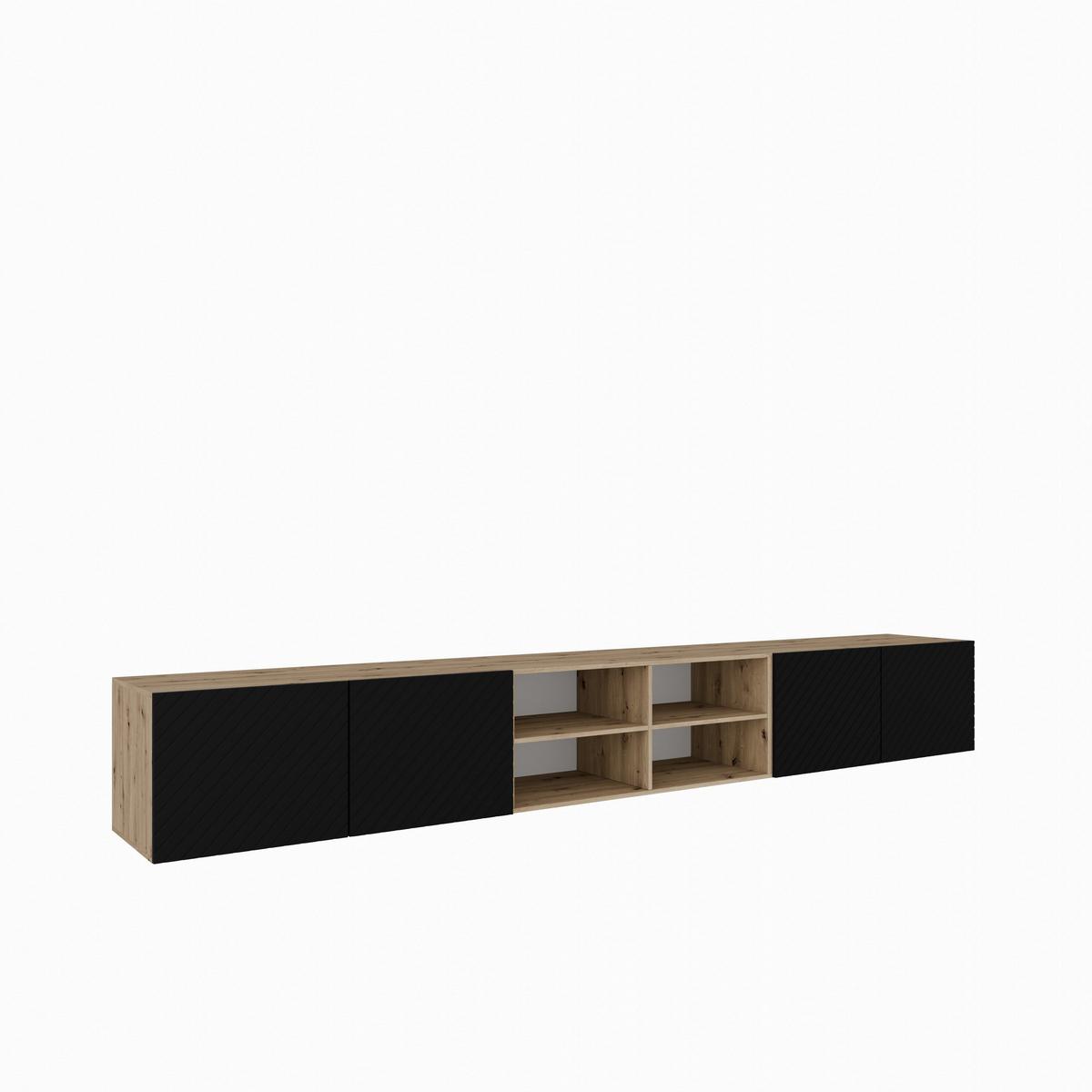 LOWBOARD CAVA 300/41/40 cm, Hängender TV-Schrank Eiche Artisan - Schwarz/Eiche Artisan, Holzwerkstoff (300/41/40cm) - MASSENO