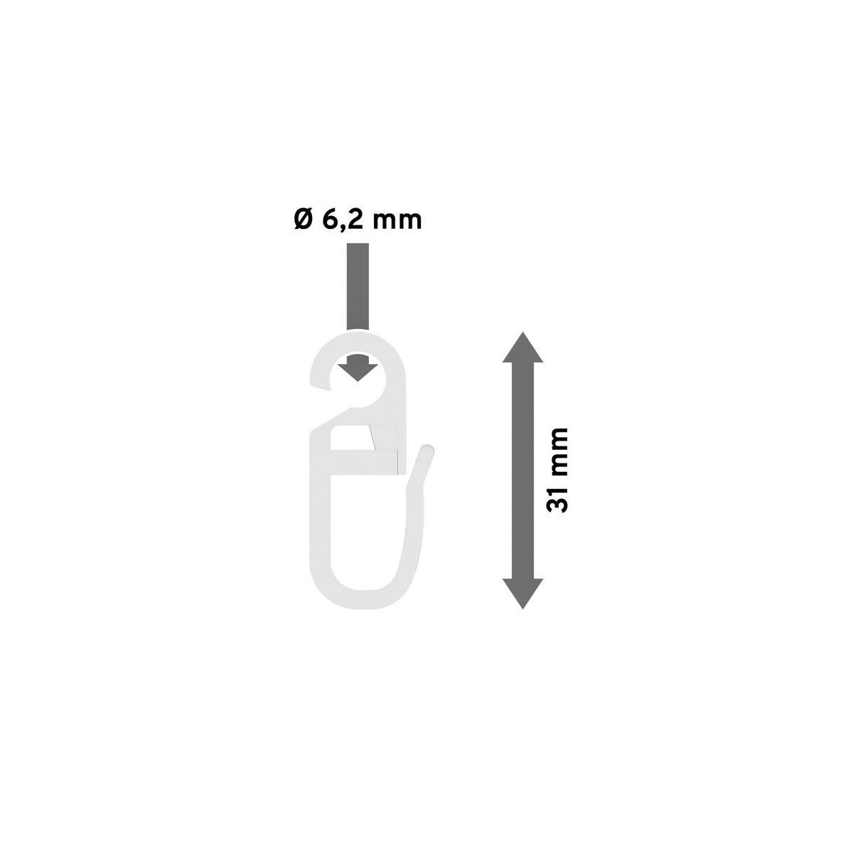 FLACHRINGE MIT EINLAGE UND FALTENHAKEN FÜR GARDINENSTANGEN 20 mm Ø, Weiß, Packung 10 Stück - Weiß, Metall (20cm) - INTERDECO