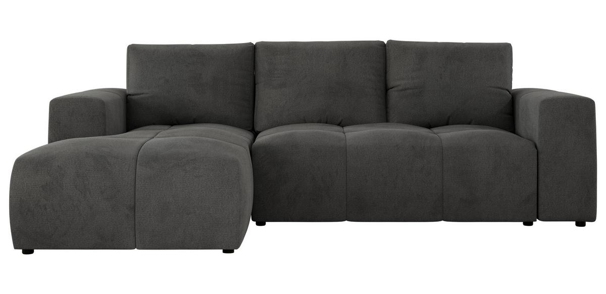 ECKSOFA MONIVA Dunkelgrau Velvet - Links - Dunkelgrau/Schwarz, Textil (164/266cm) - MKS