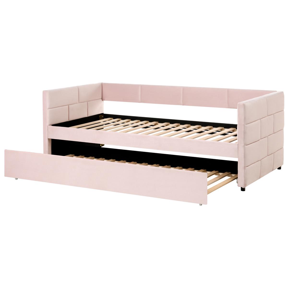 AUSZIEHBETT Samtstoff 90/200 cm Rosa Chavonne - Pink, Textil (90/200cm) - Beliani