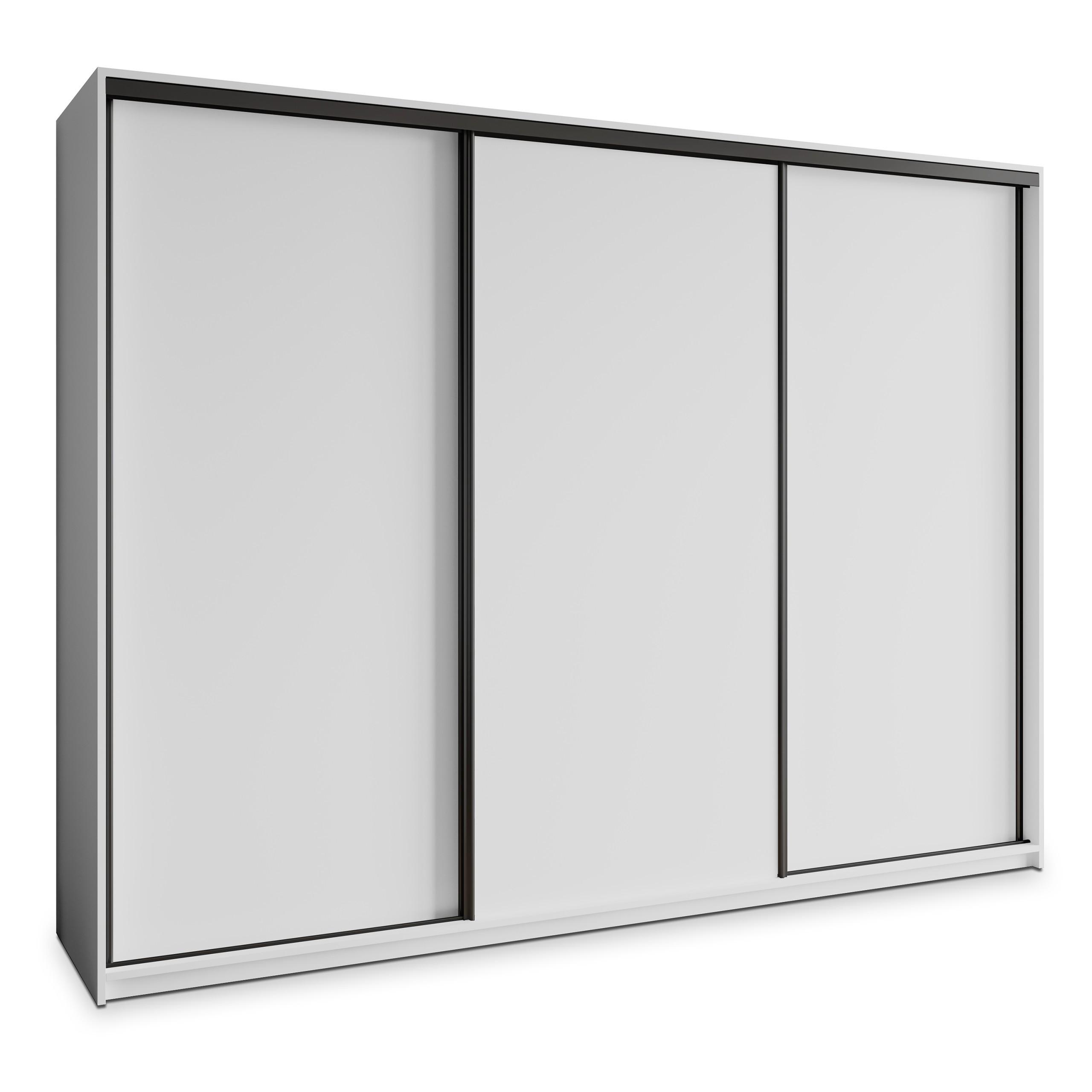 SCHWEBETÜRENSCHRANK NISSE 250/205/60 cm 3-türig mit Schubladen Weiß - Schwarz/Weiß, Holzwerkstoff (250/205/60cm) - MASSENO