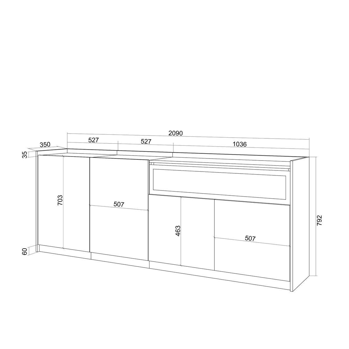 SIDEBOARD, Eiche und Schwarz, 207/37/80cm, Kamin mit Feuereffekt - Dunkelbraun, Holzwerkstoff (207/80/37cm) - Skraut Home