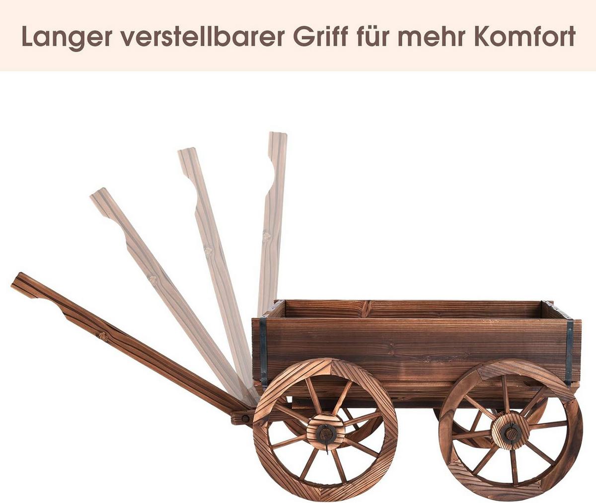 BLUMENWAGEN Holz, Pflanzwagen 4 Rädern Braun - Braun, Holz (120/54/43cm) - COSTWAY