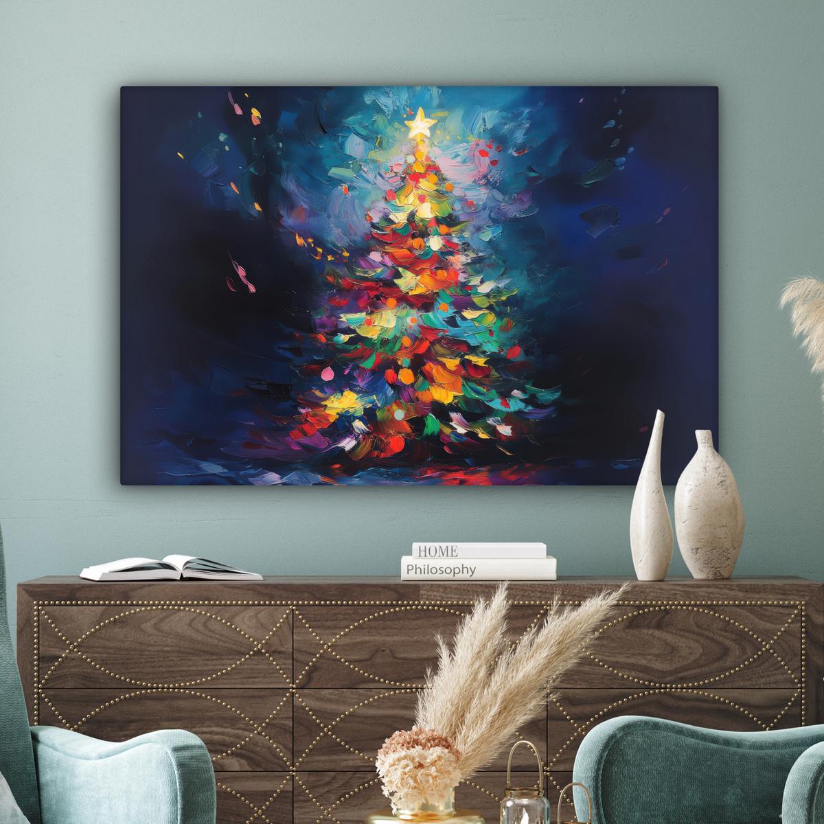 LEINWANDBILD Weihnachtsbaum - Weihnachten - Abstrakt - Farbenfroh XXL 150x100 cm - Multicolor, Textil (150/100cm) - MuchoWow