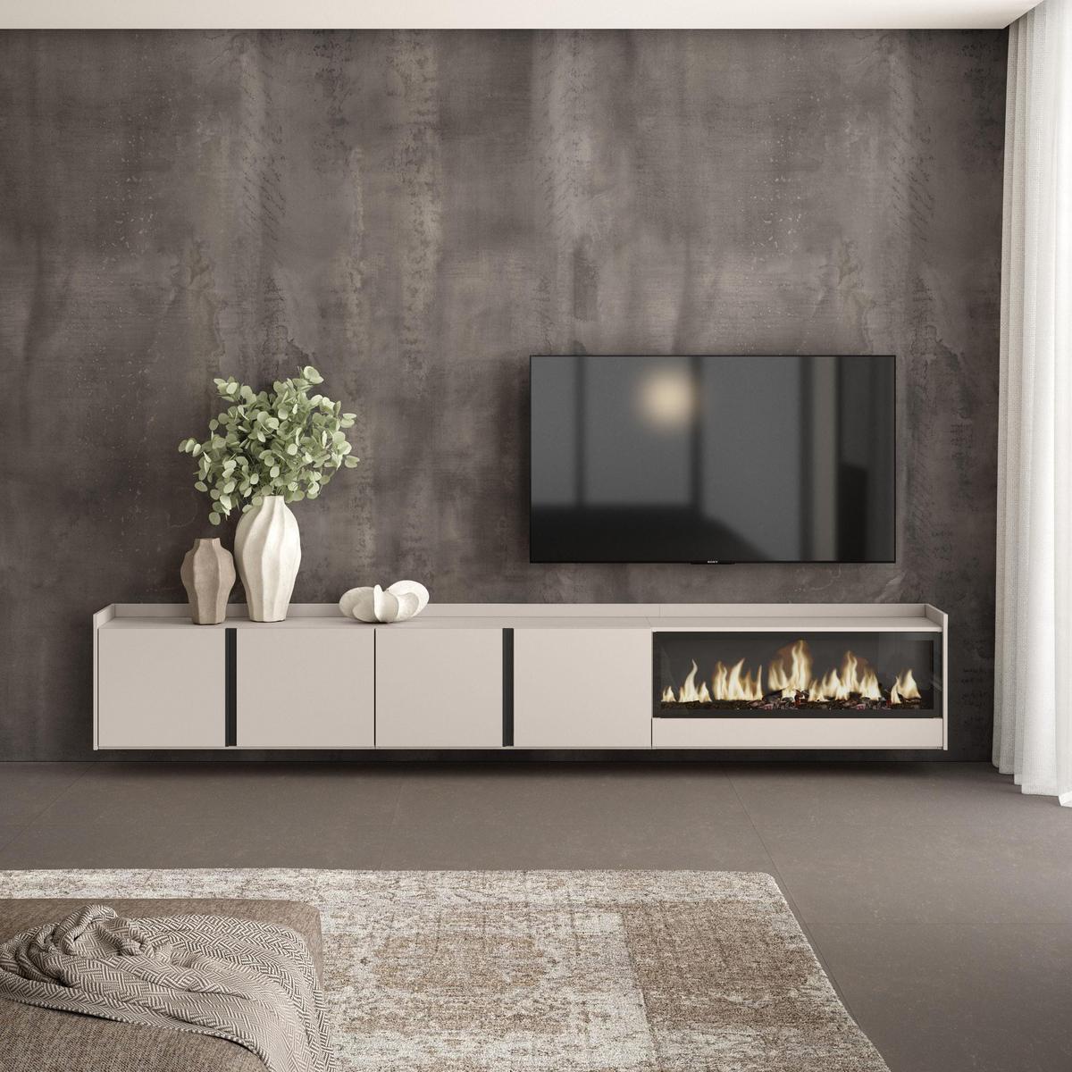 LOWBOARD, Beige, 315/35/50cm, Kamin mit Feuereffekt XXL - Beige, Holzwerkstoff (315/50/35cm) - Skraut Home