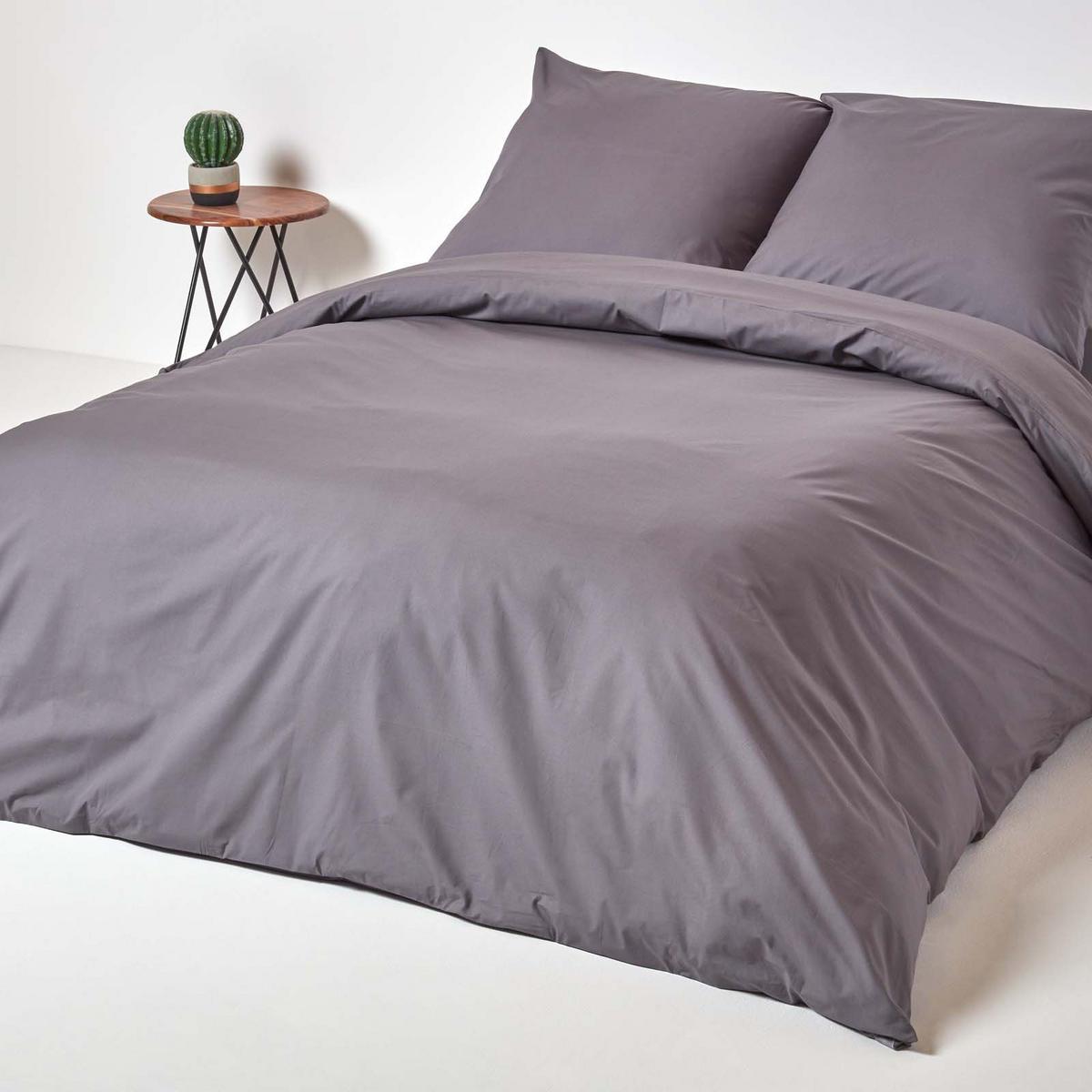 BETTWÄSCHE Perkal Fadendichte 200 - Dunkelgrau, Textil (155/220cm) - Homescapes