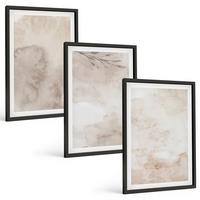 BILDER SET 3er Set - 40x60 cm Schwarzer Rahmen - Verschüttete Boho-Aquarellfarben - Schwarz, Kunststoff (40/60cm) - TULUP