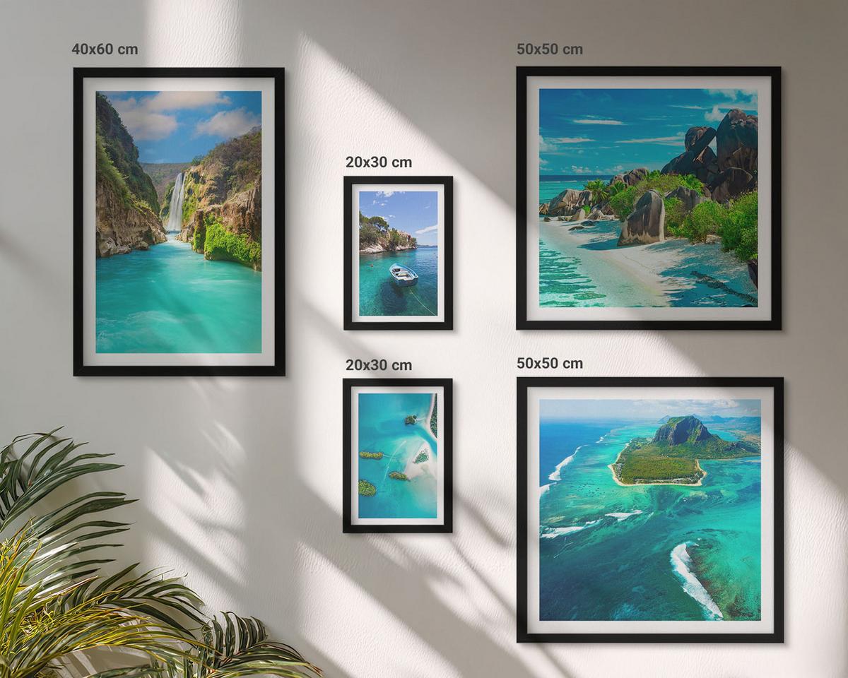 BILDER SET 5er Set - 50x50 cm & 20x30 cm & 40x60 cm Schwarzer Rahmen - Seeboote Hirsche Berge - Schwarz, Kunststoff (40/60cm) - TULUP