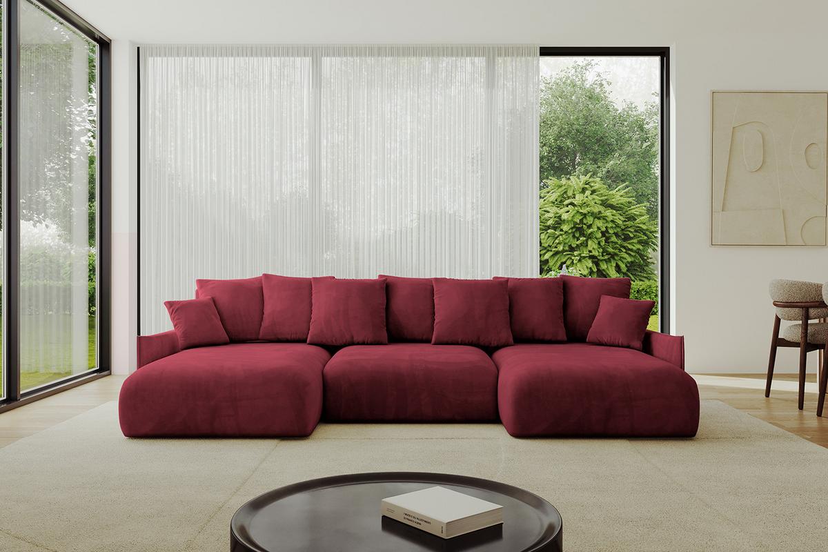 WOHNLANDSCHAFT mit Schlaffunktion und Bettkasten ONESK-U-v1 317x177x72 Bordeauxrot Velours - Bordeaux, Holzwerkstoff/Kunststoff (317/72/177cm) - ALTDECOR