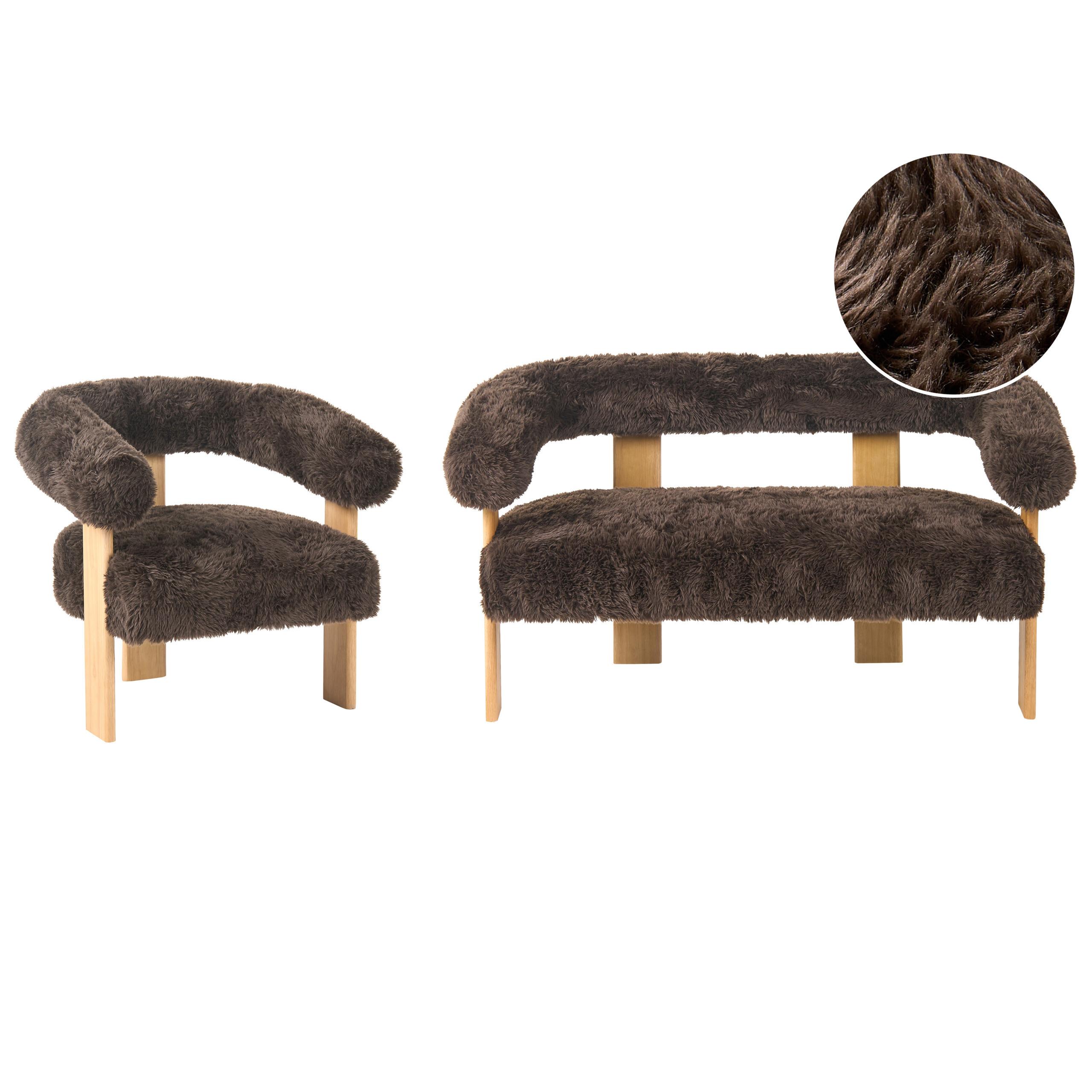 SOFA-SET Webpelz Dunkelbraun/Hellbraun Ilbro - Braun, Textil (138/76/68cm) - Beliani