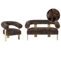 SOFA-SET Webpelz Dunkelbraun/Hellbraun Ilbro - Braun, Textil (138/76/68cm) - Beliani