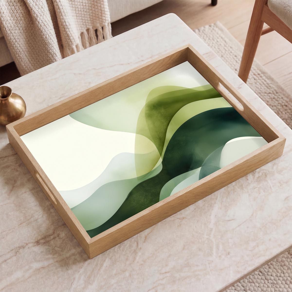 TABLETT Wellen - Abstrakt - Hellgrün - Ornamental 50x35 cm - Grün, Holz (50/5/5cm) - OnlyWow