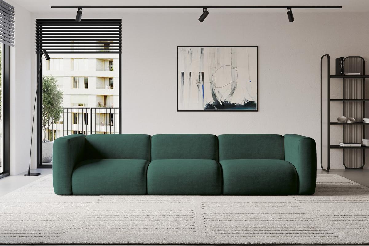 MODULARES Sofa 3-SITZER MIRA-S2 319x89x70 Grün cm Velours - Dunkelgrün/Schwarz, Holzwerkstoff/Kunststoff (319/70/89cm) - ALTDECOR