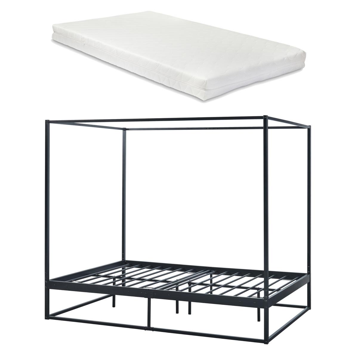 HIMMELBETT Kristianstad mit Matratze - Schwarz, Textil/Metall (140/200cm) - [en.casa]