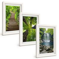 BILDER SET 3er Set - 20x30 cm Weißer Rahmen - Pfad Wald Wasserfall Vegetation - Weiß, Kunststoff (20/30cm) - TULUP