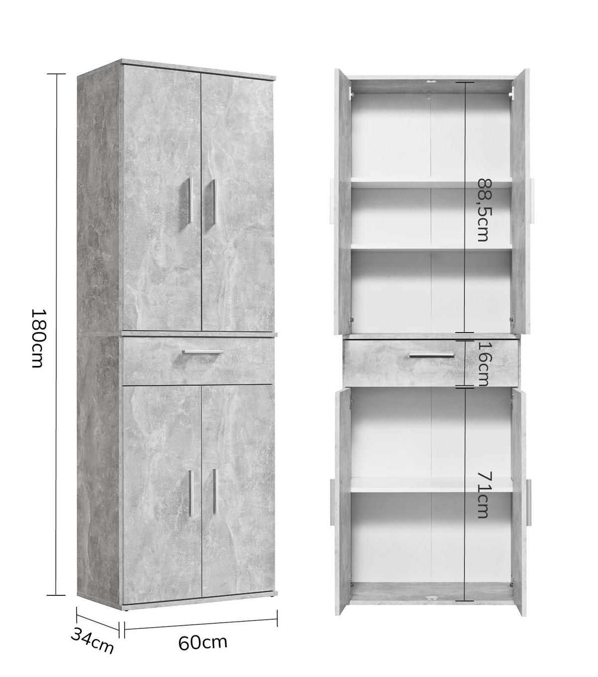 MEHRZWECKSCHRANK Der Praktische - Weiß/Grau, Holzwerkstoff (60/180/34cm) - Mokebo