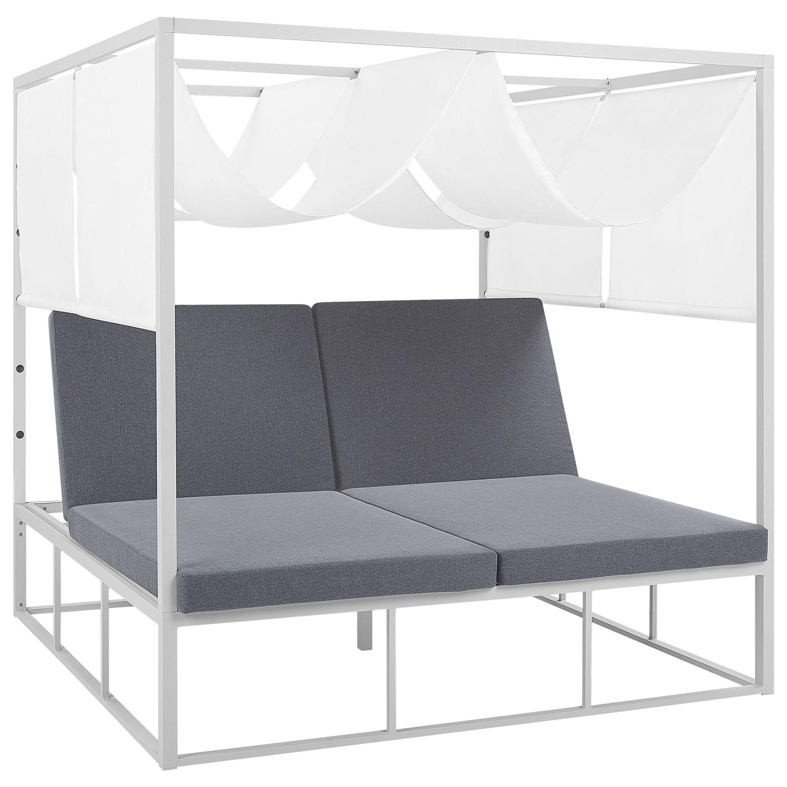 SONNENBETT mit Sonnendach Aluminium Weiß Auflagen Grau verstellbar Pallanza - Weiß/Grau, Metall (195/196/196cm) - Beliani