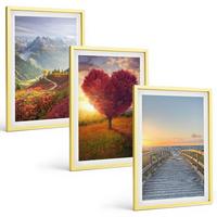 BILDER SET 3er Set - 40x60 cm Goldrahmen - Landschaften Berge Baum Herz Pier - Goldfarben, Kunststoff (40/60cm) - TULUP