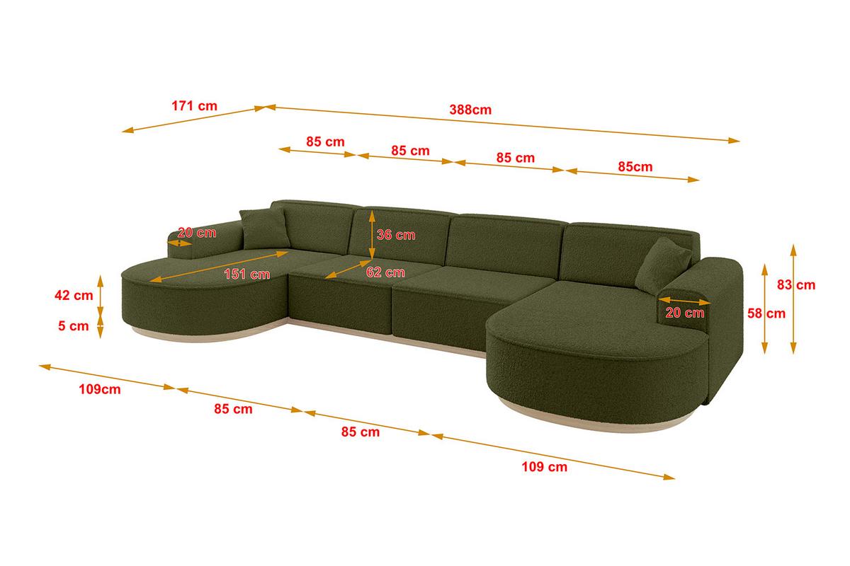 WOHNLANDSCHAFT MARI-U2-v1 - 388x171x83 cm Grün Bouclé - Grün, Holzwerkstoff/Textil (388/83/171cm) - ALTDECOR