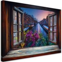 WANDBILD fensterblick auf die stadtarchitektur von amsterdam - Braun, Textil (60/40cm) - Feeby