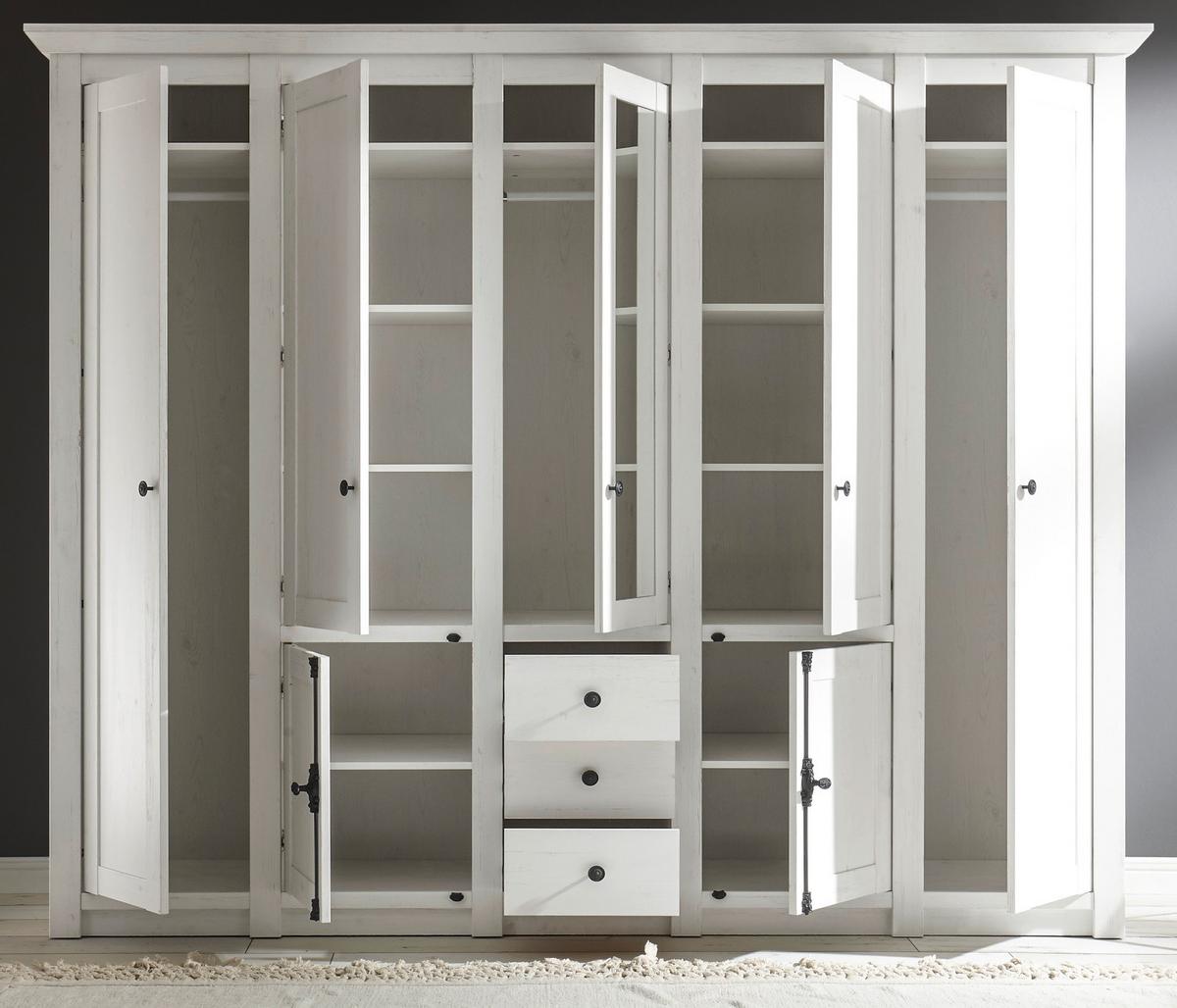 SCHLAFZIMMER 4-teilig Set Pinie weiß, Komplettset mit Doppelbett - Schwarz/Weiß, Glas/Holzwerkstoff (236/206/64cm) - Furn.Design