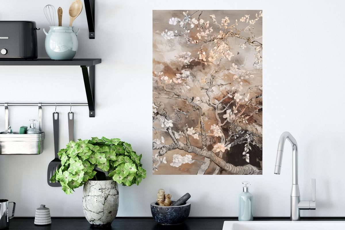 WANDTATTOO Mandelblüte - Kunst - Van Gogh - Beige - Abstrakt Wandbild 40x60 cm - Braun, Kunststoff (40/60cm) - MuchoWow