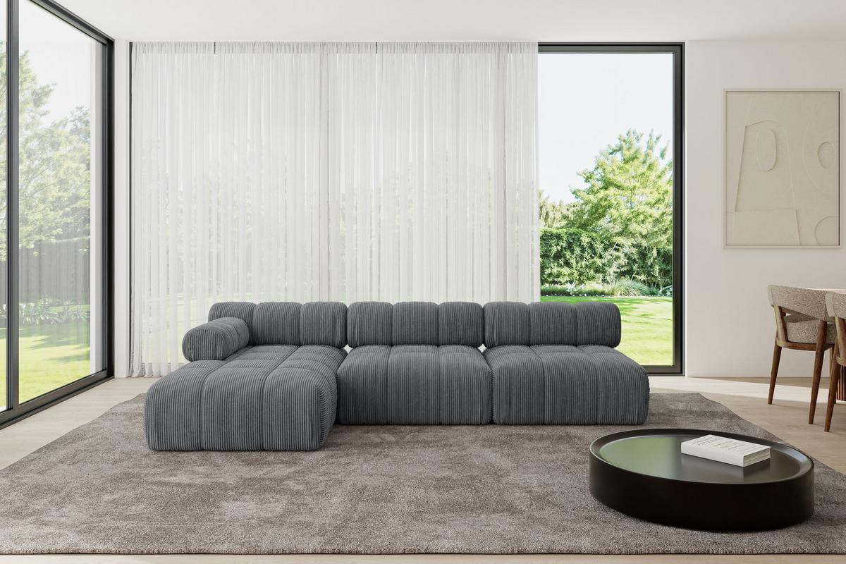 ECKSOFA modulares Sofa Razon-L2 - 285x160x70 cm Dunkelgrau Cord - Dunkelgrau, Holzwerkstoff/Textil (285/160cm) - ALTDECOR