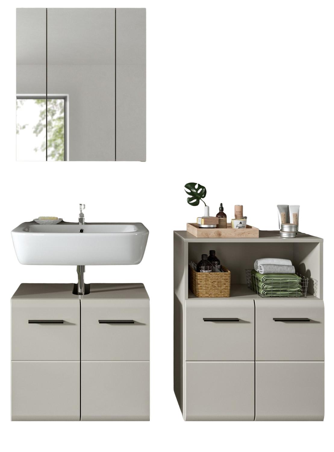 BADMÖBEL-SET Kaschmir 135 cm 3-teilig, Badezimmer Schränke in modernem Design - Kaschmir/Schwarz, Glas/Holzwerkstoff (135/185/30cm) - Inn.Furn