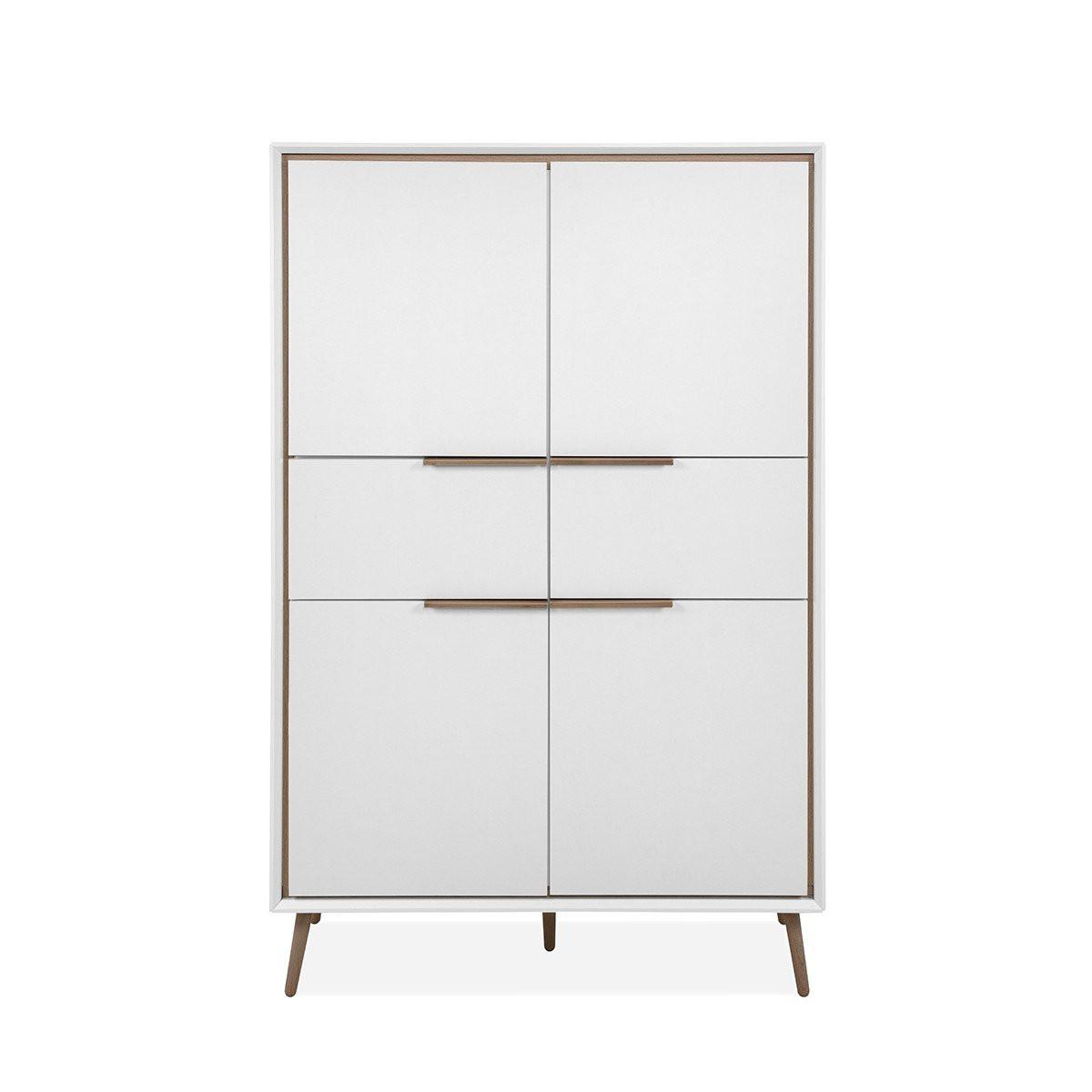 HIGHBOARD mit 4 Türen und 2 Schubladen - Arona - 90/38/140 cm - Weiß, Holzwerkstoff (38/140/90cm) - Calicosy