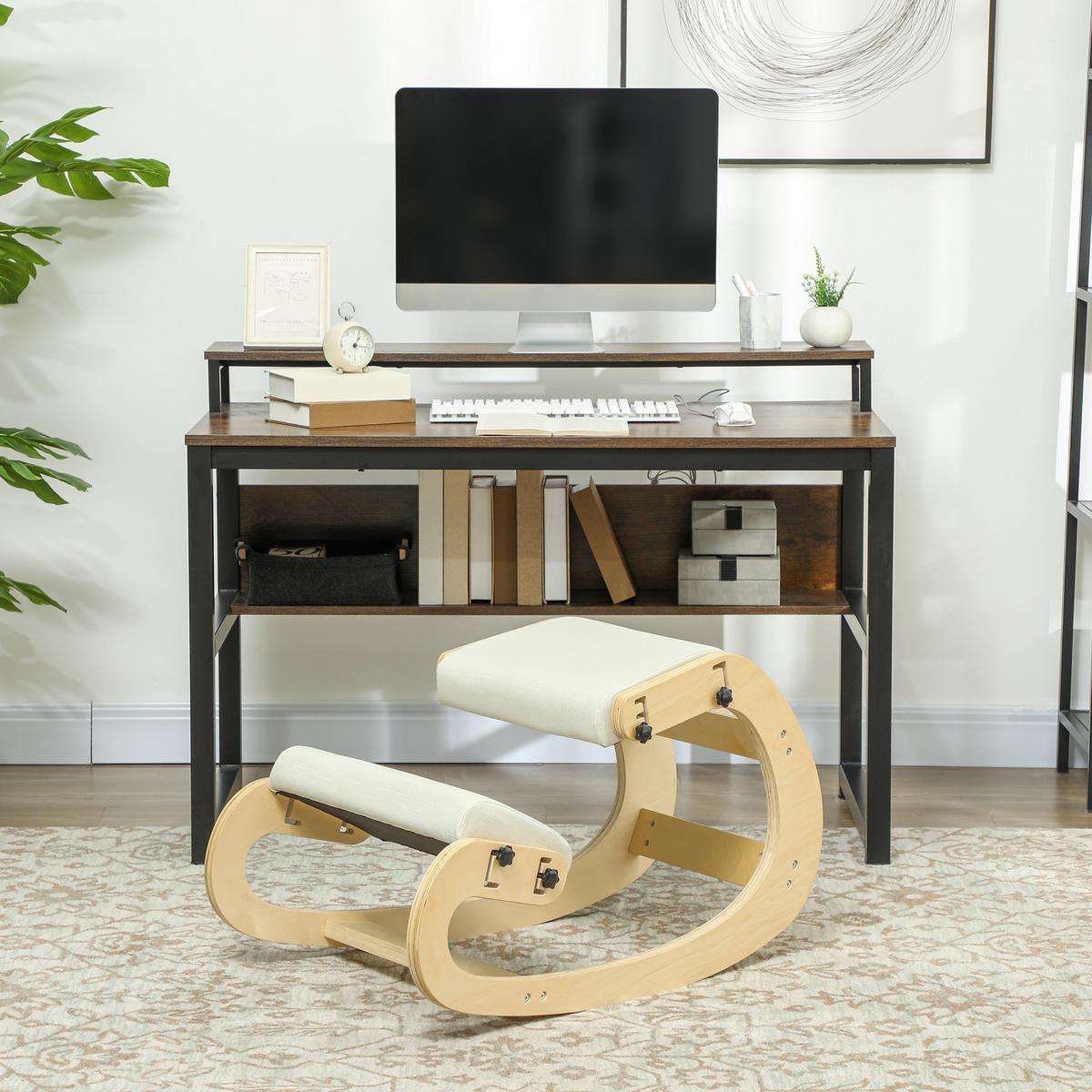 KNIESTUHL Polyester Birkenholz Cremeweiß - Creme, Holz (55/55/85cm) - HOMCOM